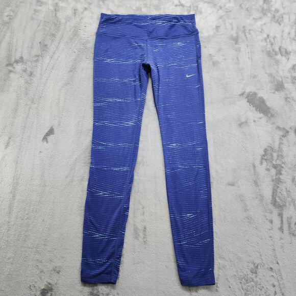 Nike Running Pants Womens M Blue Epic Run Training Legging Drawstring Zip Pocket - Picture 1 of 16